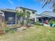 Backyard with patio, screened porch and landscaping at 347 Castlewood Ln, New Smyrna Beach, FL 32168