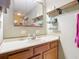 Clean bathroom with vanity, medicine cabinet and shelves at 347 Castlewood Ln, New Smyrna Beach, FL 32168
