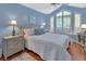 Main bedroom with light blue walls, wood floors, and large window at 1575 Covered Bridge Dr, Deland, FL 32724