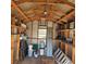 Interior of a storage shed with shelves and supplies at 213 Lone Pine Dr, Edgewater, FL 32132