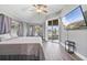 Spacious main bedroom with vaulted ceilings, ceiling fan, ensuite balcony and modern flooring at 2424 India Blvd, Deltona, FL 32738