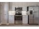 Stainless steel appliances and white cabinets in modern kitchen at 424 Luna Bella Ln # 332, New Smyrna Beach, FL 32168