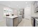 Bright open kitchen with a center island, gray cabinets, and stainless appliances at 1372 Lombardi Ct, Poinciana, FL 34759