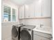Convenient laundry room featuring ample cabinet space, modern washer and dryer, and a utility sink at 1372 Lombardi Ct, Poinciana, FL 34759