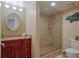 Bathroom with granite vanity, updated fixtures and a large shower at 4 Oceans West Blvd # 502D, Daytona Beach Shores, FL 32118