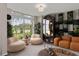 Sunlit living room with stylish furniture, modern decor, and large windows overlooking a lush green yard at 6150 Half Moon Dr, Port Orange, FL 32127