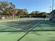 Well-maintained tennis court with green surface, white lines, net, and fenced perimeter at 6150 Half Moon Dr, Port Orange, FL 32127