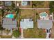 Aerial view of a home with a spacious, fenced backyard, neighboring homes with swimming pools at 1074 Abeline Dr, Deltona, FL 32725