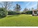 Spacious backyard featuring lush green grass, privacy hedge, and a paver patio with outdoor seating at 205 Victoria Trails Blvd, Deland, FL 32724