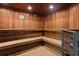 The Sauna has wooden benches, walls, and floor at 4 Oceans West Blvd # 601A, Daytona Beach Shores, FL 32118