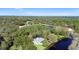 Aerial view of the property featuring the house, pond, lush trees, and serene natural setting at 725 E New York Ave, Orange City, FL 32763