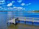 Picturesque waterfront view featuring a private wooden dock extending into the calm water at 144 S Halifax Ave # 86, Daytona Beach, FL 32118