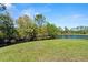 Scenic backyard overlooking a tranquil lake surrounded by lush greenery and mature trees at 160 Limewood Pl # 1, Ormond Beach, FL 32174