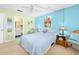 Comfortable bedroom featuring blue decor, ceiling fan, and bedside table at 2711 N Halifax Ave # 890, Daytona Beach, FL 32118