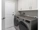 Well-lit laundry room featuring front load washer and dryer and white cabinetry at 3703 S Atlantic Ave # 507, Daytona Beach Shores, FL 32118