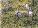 Stunning aerial view of property surrounded by lush, green trees, various structures, and gravel driveway at 4252 Quail Ranch Rd, New Smyrna Beach, FL 32168