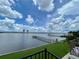 Serene water view featuring pier, lush lawn, and picturesque cloudy sky at 625 N Halifax Ave # 15, Daytona Beach, FL 32118