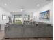 Comfortable living space with a gray sectional sofa, and views of the backyard and patio at 875 Honey Petal Ln, Deland, FL 32720
