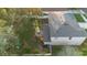 Aerial view showcasing the private backyard with a fire pit and lush greenery at 1318 Pup Fish Ln, Deland, FL 32724