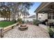 Backyard with a brick fire pit, a seating bench, and a grill on the covered patio at 1318 Pup Fish Ln, Deland, FL 32724