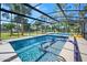 Refreshing screened-in pool is surrounded by lush landscaping, providing a private and serene backyard oasis at 1489 Casey Ln, Port Orange, FL 32129