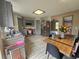 Kitchen area with gray cabinets, stainless steel appliances, a dining table, and gray wood-look floors at 2235 Rabenton Rd, Deltona, FL 32738