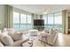 Bright living room with large windows showcasing beautiful water views and comfortable, modern furnishings at 231 Riverside Dr # 1702-1, Holly Hill, FL 32117