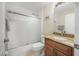 Cozy bathroom featuring granite countertops and shower-tub combination at 232 Gala Cir, Daytona Beach, FL 32124