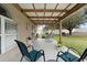 Covered patio with outdoor seating, a well-maintained lawn, and a privacy fence, creating a perfect outdoor retreat at 3318 Dewberry Dr, Deltona, FL 32738