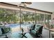 Relaxing screened patio featuring comfortable seating with views of the sparkling swimming pool and landscaped backyard at 1226 Deer Lake Cir, Apopka, FL 32712
