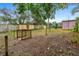The spacious backyard includes fencing, mature trees, and a storage shed, ready for landscaping and play at 1702 Carolina Ave, Ormond Beach, FL 32174