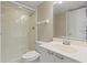 Well-lit bathroom with a glass enclosed shower and a single sink vanity with great lighting at 2555 S Atlantic Ave # 1007, Daytona Beach Shores, FL 32118