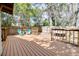 Spacious wooden deck in backyard with chairs and a hammock at 201 W Central Ave, Orange City, FL 32763