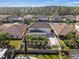 An aerial view showcasing a large house with a pool and a view of a forest at 2344 Kelbrook Ct, Oviedo, FL 32765