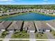 Aerial view of homes surrounding a pond in the community, showcasing well-maintained landscaping at 1716 Red Rock Rd, New Smyrna Beach, FL 32168