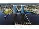 Stunning aerial view of luxury high-rise condos with boat docks on the waterway at 231 Riverside Dr # 1801-1, Daytona Beach, FL 32117