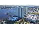 Aerial view showcasing luxury condo towers and waterfront amenities at 231 Riverside Dr # 1801-1, Daytona Beach, FL 32117