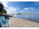 Waterfront property with a beautiful stone patio, dock, and scenic water views at 2852 John Anderson Dr, Ormond Beach, FL 32176