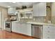 Well-lit kitchen with stainless steel appliances and plenty of storage in the white cabinets at 435 N Oak Ave, Orange City, FL 32763