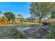 Wide shot of large backyard with mature trees, shed and fence at 1493 Derbyshire Rd, Daytona Beach, FL 32117