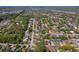 Aerial view showcasing a single-Gathering home with a pool in a well-established neighborhood surrounded by mature trees at 1609 Raleigh Ave, Daytona Beach, FL 32117