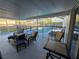 Covered patio with outdoor seating overlooking the swimming pool and backyard at 3209 S Dorchester Dr, Deltona, FL 32738