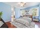 Comfortable main bedroom featuring a ceiling fan, natural light from two large windows, and an en-suite bathroom at 376 Chelsea Place Ave, Ormond Beach, FL 32174