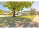 Attractive green home with lush landscaping and a long brick-paved driveway leading to a two-car garage, shaded by mature trees at 6 Greenvale Dr, Ormond Beach, FL 32174