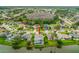 Aerial view of the home with a screened in pool overlooking a lake at 6408 Whit Ct, Port Orange, FL 32128