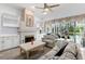 Comfortable living room featuring a fireplace and views of the pool at 6408 Whit Ct, Port Orange, FL 32128