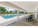 Covered poolside patio with tables and chairs, ideal for relaxing and enjoying the pool view at 1422 Carlow Cir, Ormond Beach, FL 32174