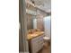 Bathroom with a granite countertop vanity, tiled wall accents, and shower/tub combo at 354 Georgetown Dr, Daytona Beach, FL 32118