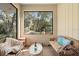 Relaxing screened-in porch with cushioned seating, a coffee table, and views of the landscape at 514 Land O Lakes Ct, Deland, FL 32724
