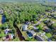An aerial view shows a home situated near a river amidst lush greenery and other houses at 19 Twin River Dr, Ormond Beach, FL 32174